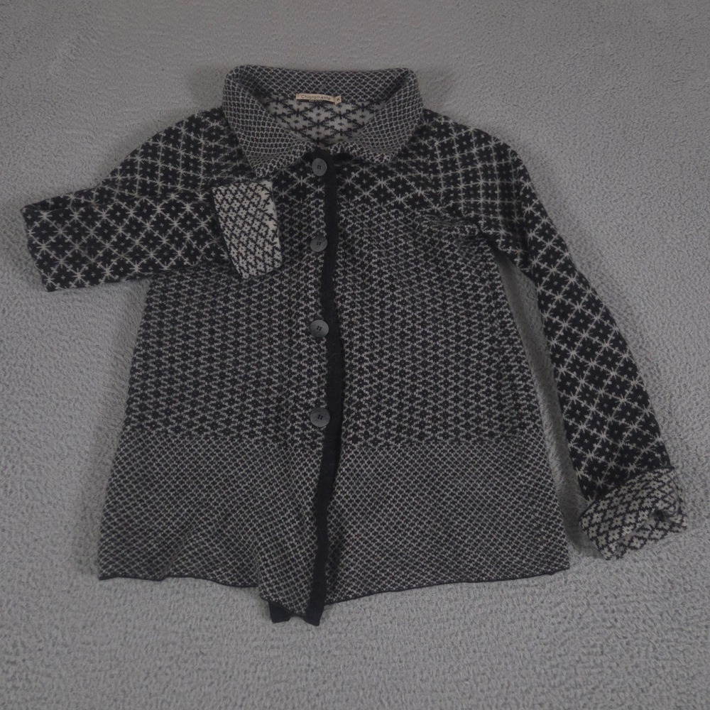 Chiaramente Sweater Womens Medium Black Geometric Wool Blend Button Cardigan